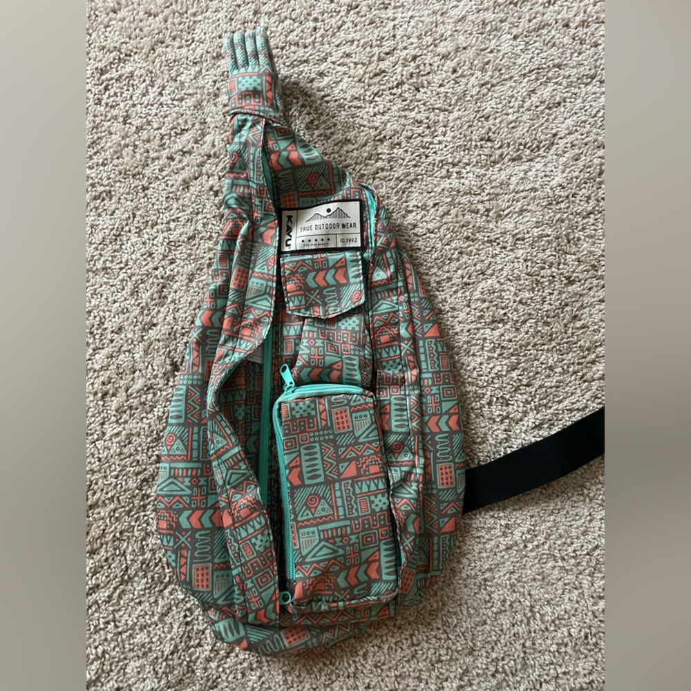 Kavu Teal and Coral Geometric Sling Bag
